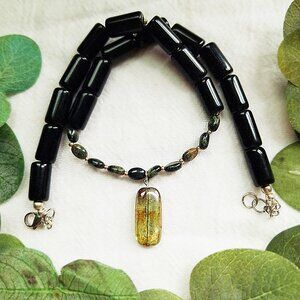 Obsidian & Jasper Pendant Choker, Whimsigoth Beaded Choker, Dark Fairy Grunge